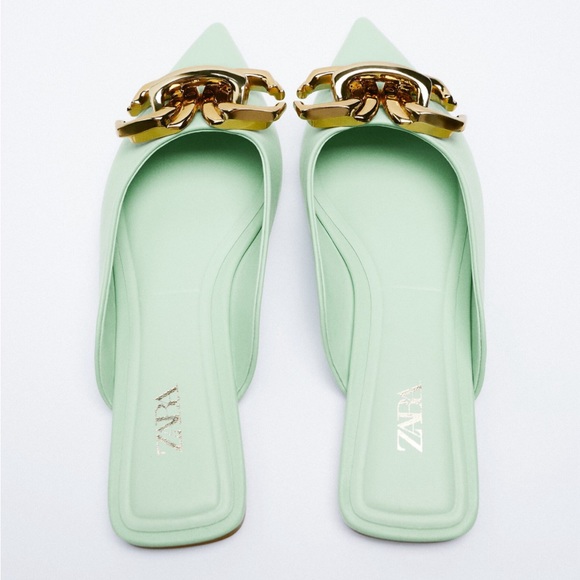 NWT Rare Zara Flat mules/shoes with pointed toe and chunky buckle detail - Picture 3 of 17